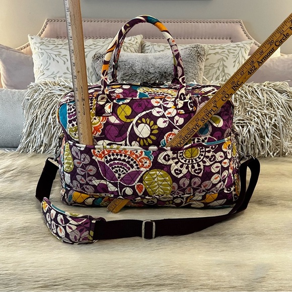 VERA BRADLEY Plum Crazy 2013 Weekender Bag Purple Blue Orange Y2K Travel Quilted - Picture 7 of 17